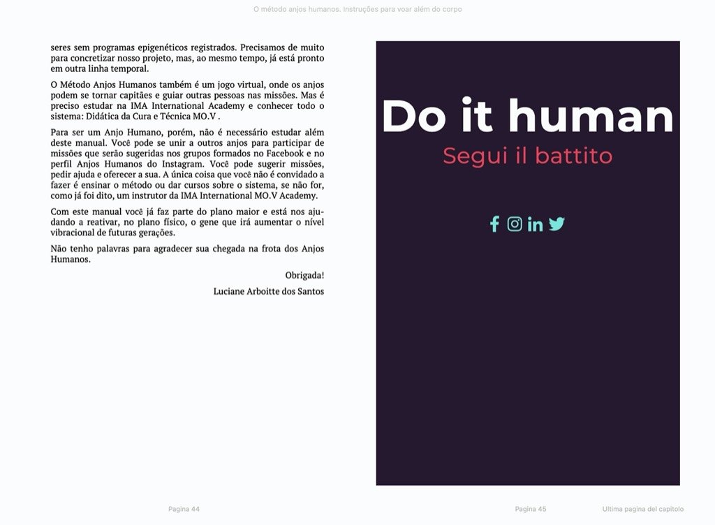 O método anjos humanos — dettaglio dell’impaginato